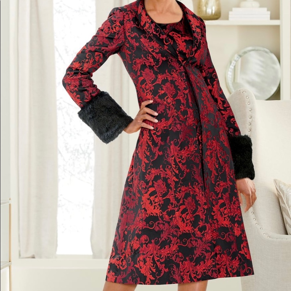 Ashro Size 20W Plus Size winter fall Christmas Fur Trimmed Dress and jacket set